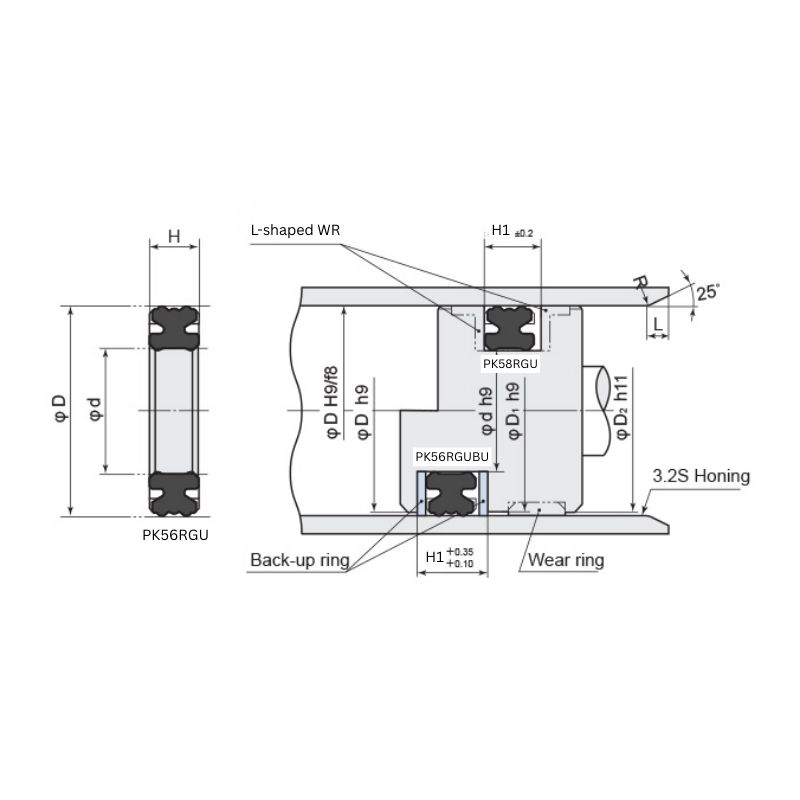 Standard Seals / Double Acting/Piston Seals / PK56RGU / PK56RGU